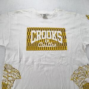 Crooks and Castles Crew Neck Short Sleeve Band T Shirt Mens Size M White Yellow